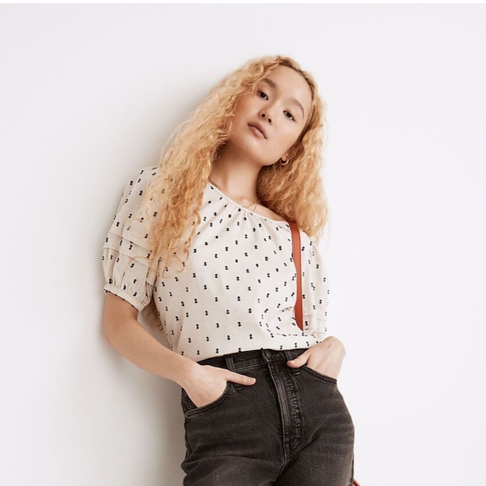 Madewell Tie Back Puff Sleeve Linen Blend Top NWT